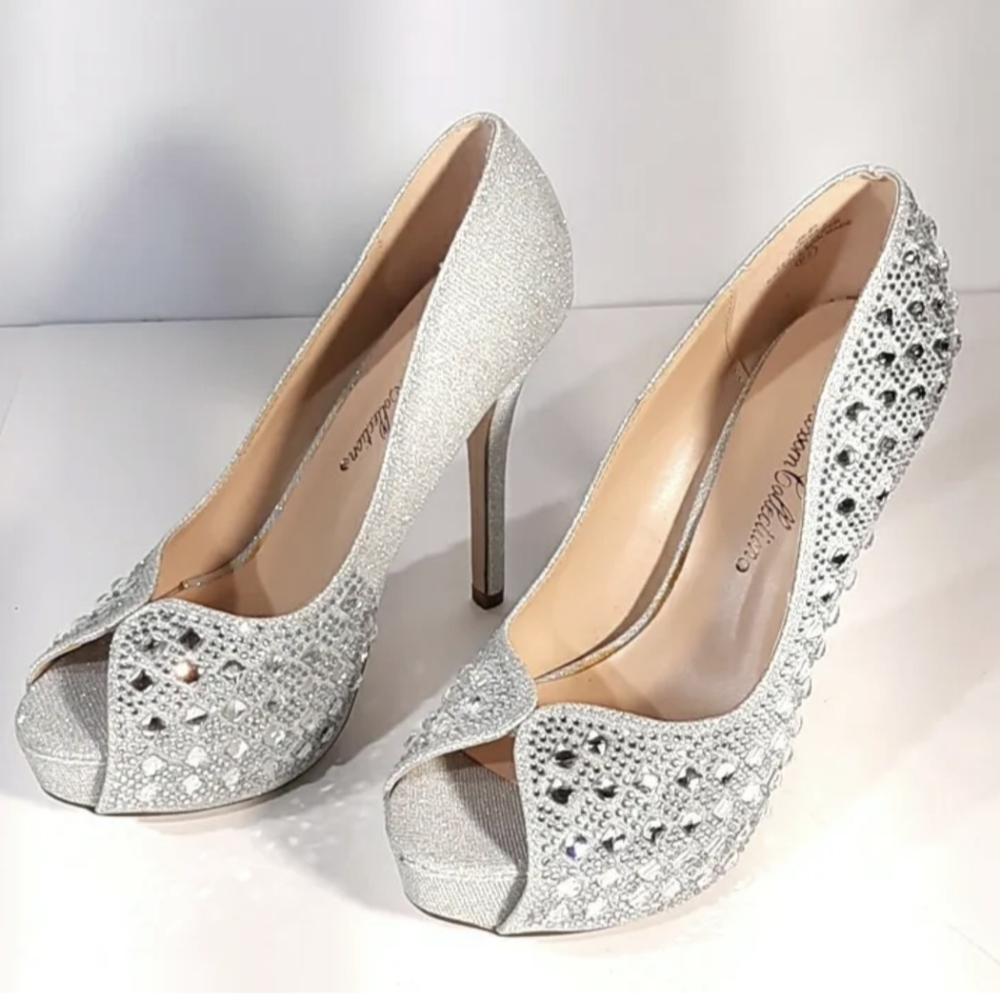 NIB De Blossom Silver Bling high heels sz 8